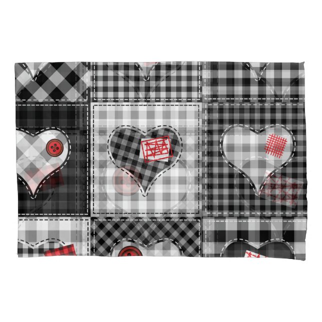 Black White Patchwork Hearts Seamless. Pillowcase (Front)