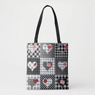 Black White Patchwork Hearts Seamless. Tote Bag