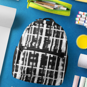 Black White Pattern Abstract Brushstroke Printed Backpack