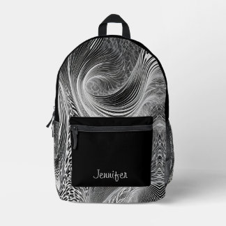 Black White Pattern Abstract Curves Personalized Printed Backpack