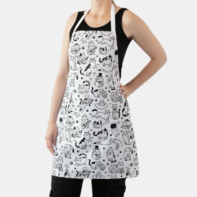 Black & White Pattern Funny Cartoon Cat  Apron (Insitu)