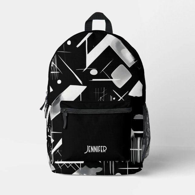 Black White Pattern Ink Watercolor Personalized Printed Backpack (Front)