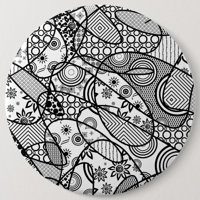 Black & White Pattern Patchwork 01 6 Inch Round Button (Front)