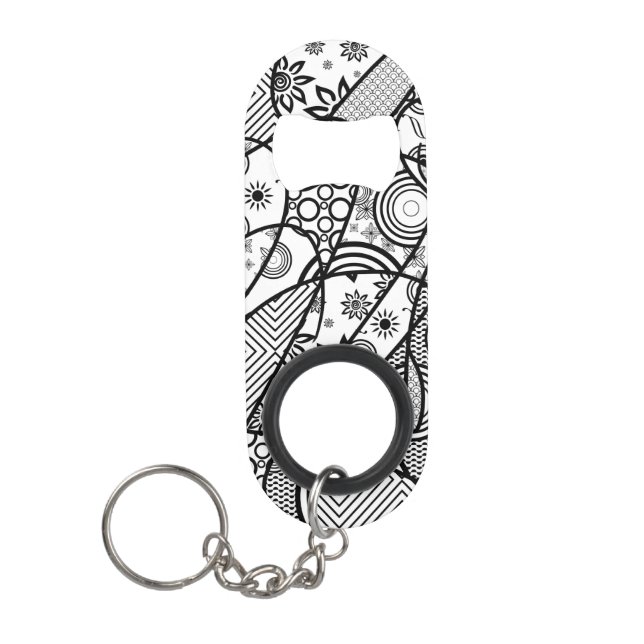 Black & White Pattern Patchwork 01 Mini Bottle Opener (Front)