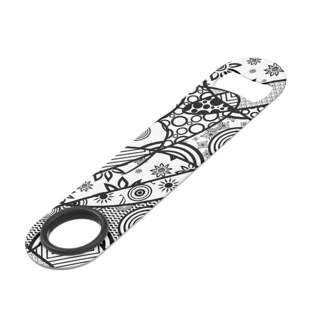 Black & White Pattern Patchwork 01 Speed Bottle Opener (Front Angled)