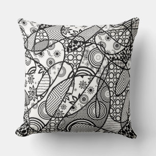 Black & White Pattern Patchwork 01 Throw Pillow