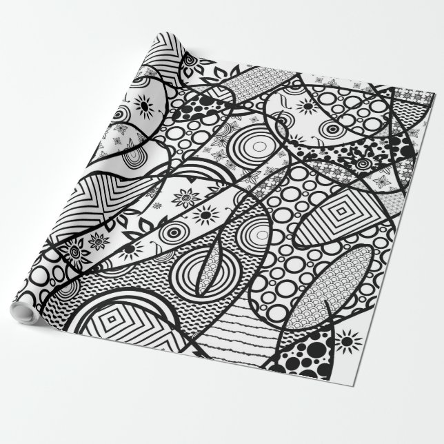 Black & White Pattern Patchwork 01 Wrapping Paper (Unrolled)