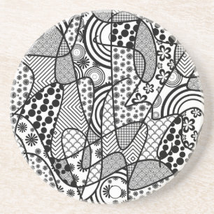 Black & White Pattern Patchwork 02 Coaster