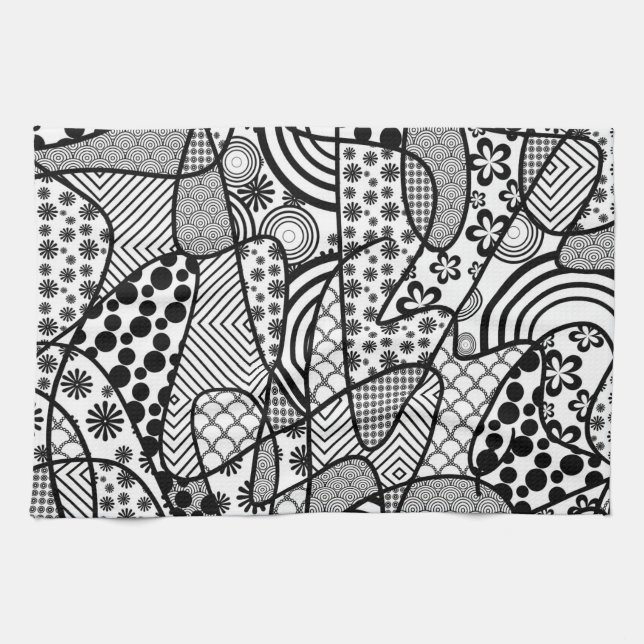 Black & White Pattern Patchwork 02 Kitchen Towel (Horizontal)