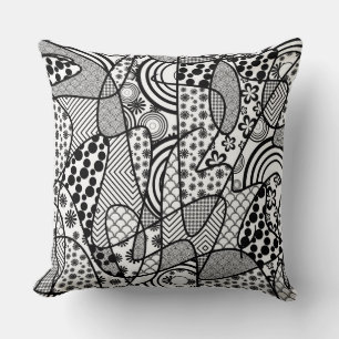 Black & White Pattern Patchwork 02 Throw Pillow