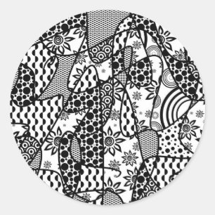 Black & White Pattern Patchwork 03 Classic Round Sticker
