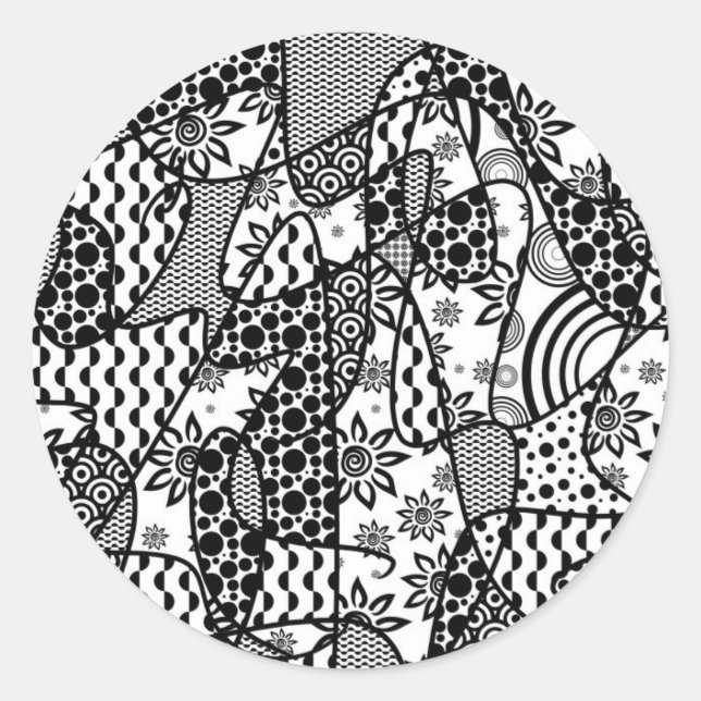 Black & White Pattern Patchwork 03 Classic Round Sticker (Front)