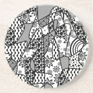 Black & White Pattern Patchwork 03 Coaster