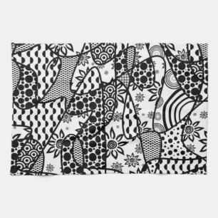 Black & White Pattern Patchwork 03 Kitchen Towel