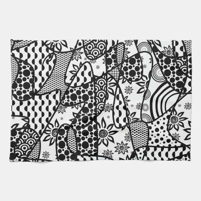 Black & White Pattern Patchwork 03 Kitchen Towel (Horizontal)