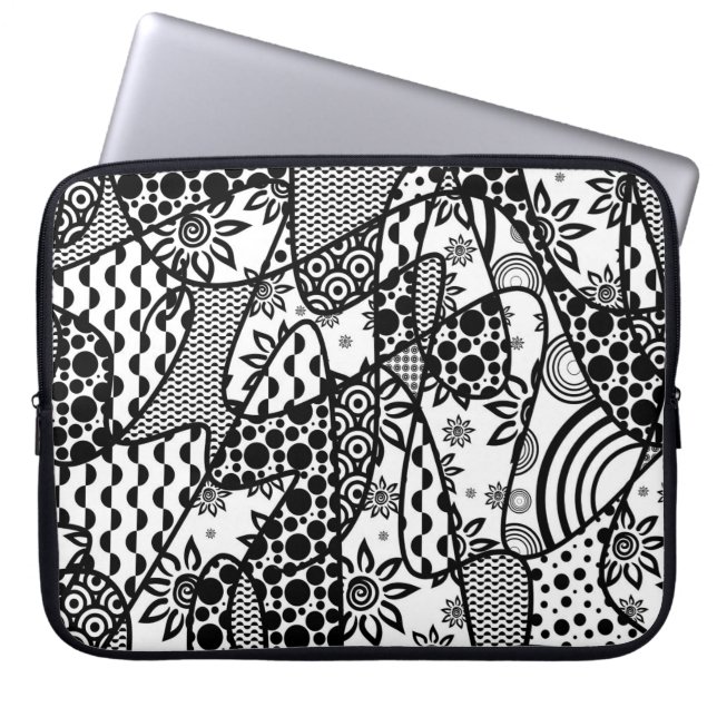 Black & White Pattern Patchwork 03 Laptop Sleeve (Front)