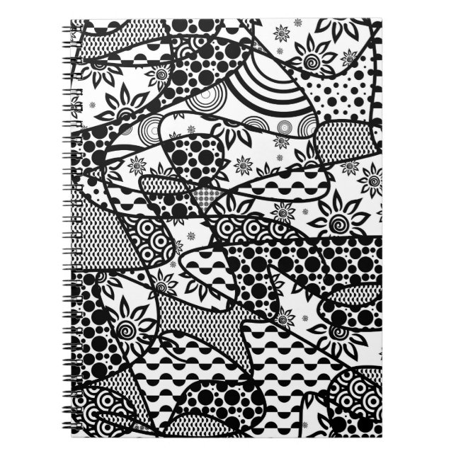 Black & White Pattern Patchwork 03 Notebook (Front)