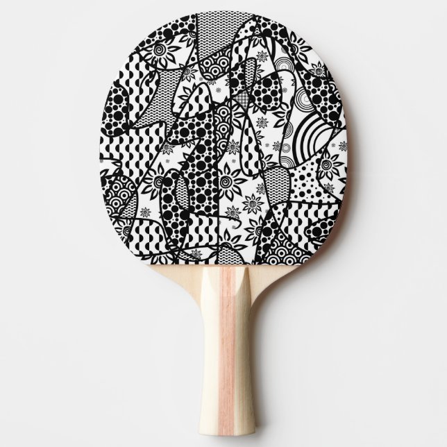 Black & White Pattern Patchwork 03 Ping Pong Paddle (Front)