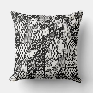 Black & White Pattern Patchwork 03 Throw Pillow