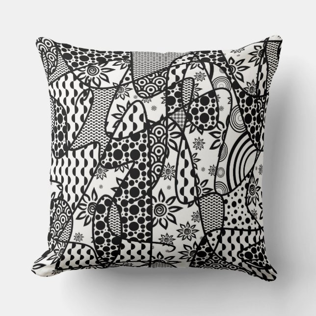 Black & White Pattern Patchwork 03 Throw Pillow (Front)