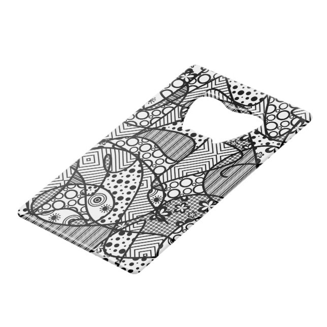 Black & White Pattern Patchwork 04 Credit Card Bottle Opener (Front Angled)