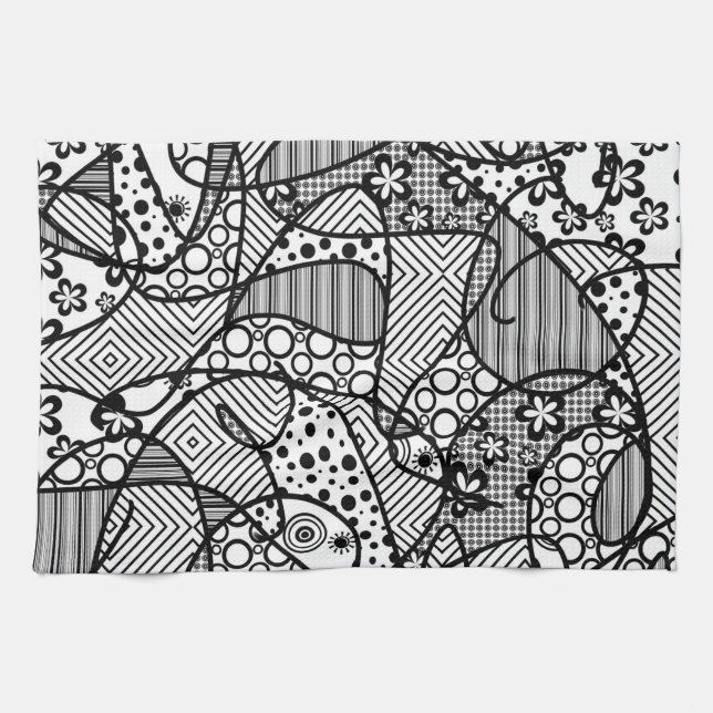Black & White Pattern Patchwork 04 Kitchen Towel (Horizontal)
