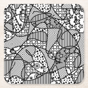 Black & White Pattern Patchwork 04 Square Paper Coaster