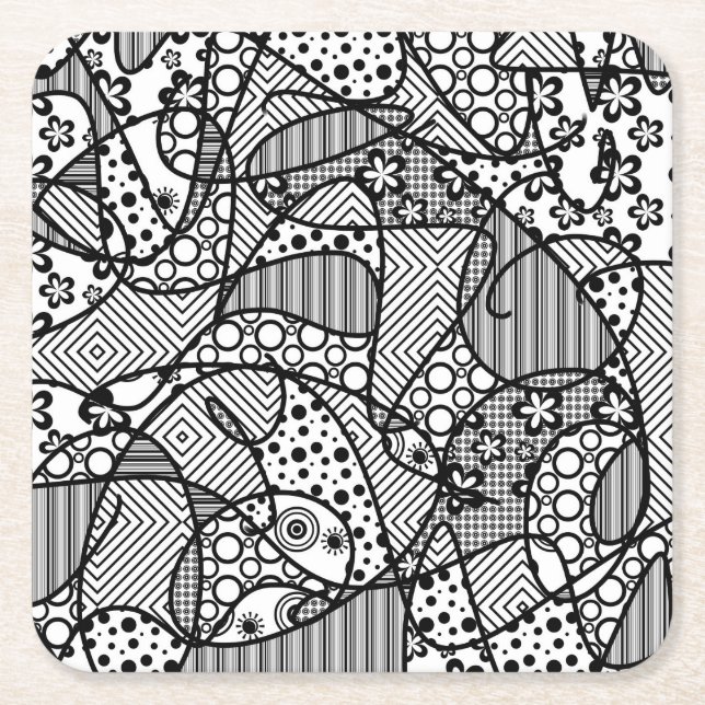 Black & White Pattern Patchwork 04 Square Paper Coaster (Front)