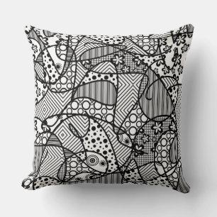 Black & White Pattern Patchwork 04 Throw Pillow