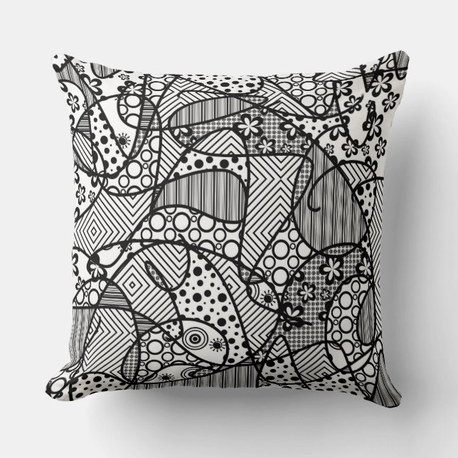 Black & White Pattern Patchwork 04 Throw Pillow (Front)