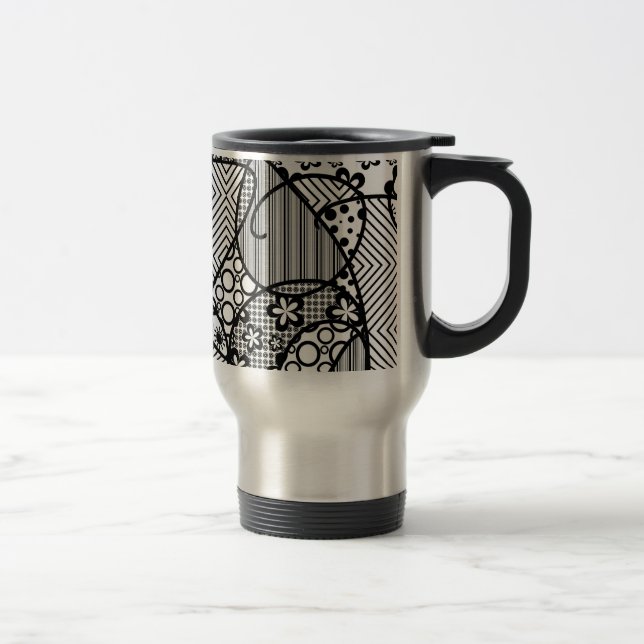 Black & White Pattern Patchwork 04 Travel Mug (Right)