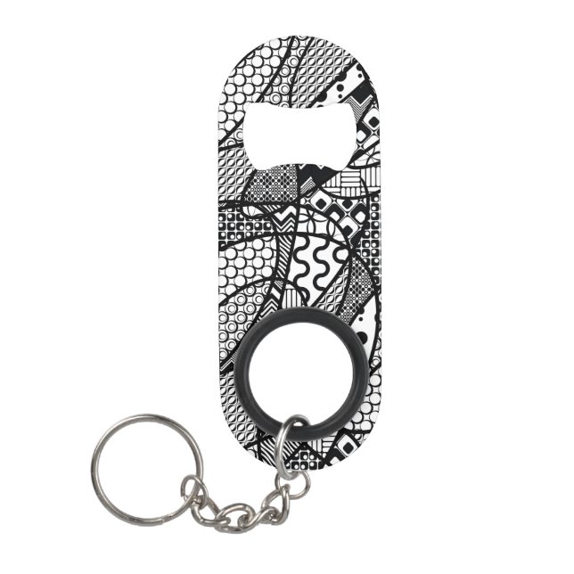 Black & White Pattern Patchwork 05 Keychain Bottle Opener (Front)
