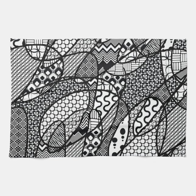 Black & White Pattern Patchwork 05 Kitchen Towel (Horizontal)
