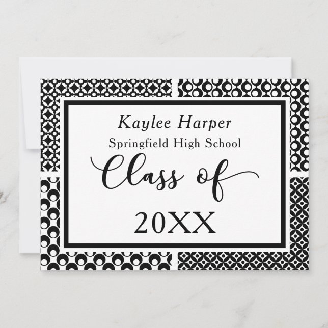 Black & White Patterns Graduation Announcement (Front)
