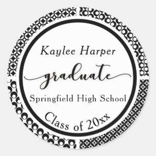 Black & White Patterns Graduation Celebration 3 Classic Round Sticker