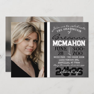 Black & White Paw Print Graduation 2 Photo Invitation