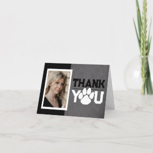 Black & White Paw Print Graduation Folding 2 Photo Thank You Card