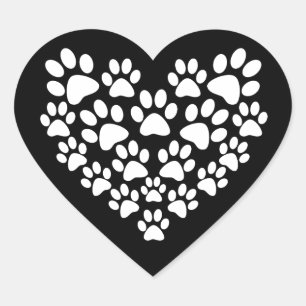 Black White Paw Print Heart Sticker