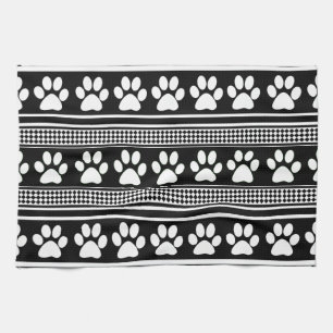 Black white paw print pattern kitchen towel