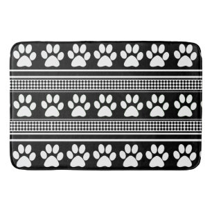 Black white paw print pattern large bath mat