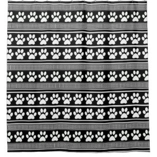 Black white paw print pattern shower curtain