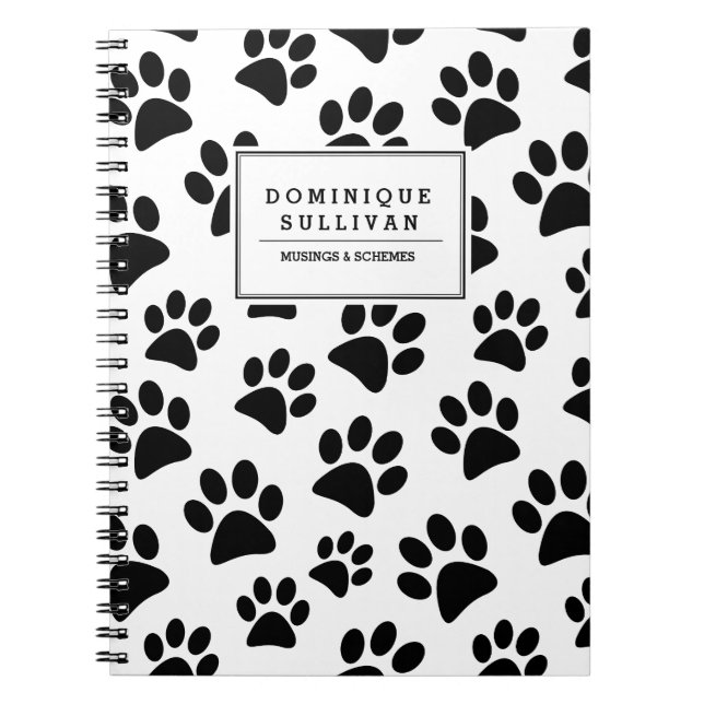 Black & White Paw Print Personalized Notebook (Front)