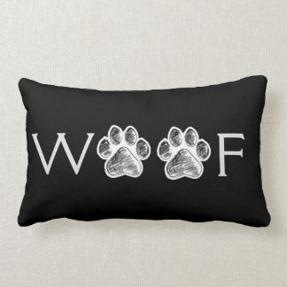 Black White Paw Print 'Woof' Decorative Throw Lumb Lumbar Pillow