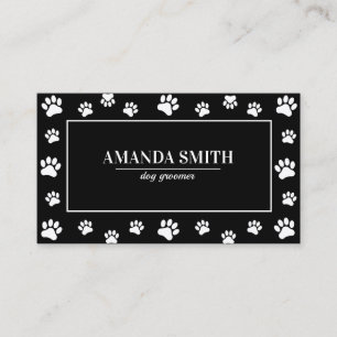 Black & White Paw Prints Dog Groomer Business Card