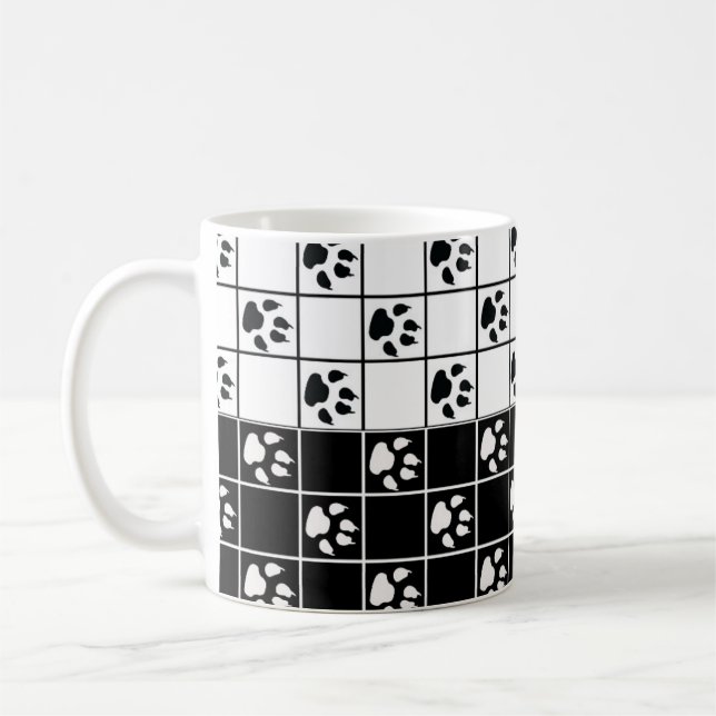 Black White Paws Claws Plaid Design  Coffee Mug (Left)