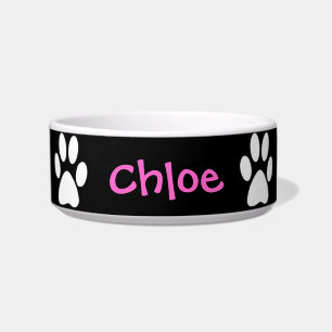 Black & White Paws Custom Name Dog or Cat Bowl