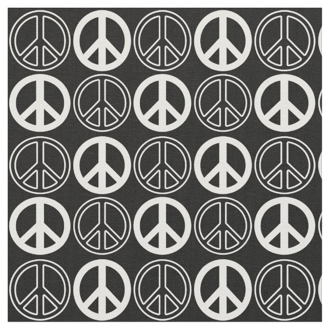 Black | White Peace Sign and Outlines Pattern Fabric (Close Up)