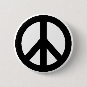 Black White Peace Sign Symbol 2 Inch Round Button