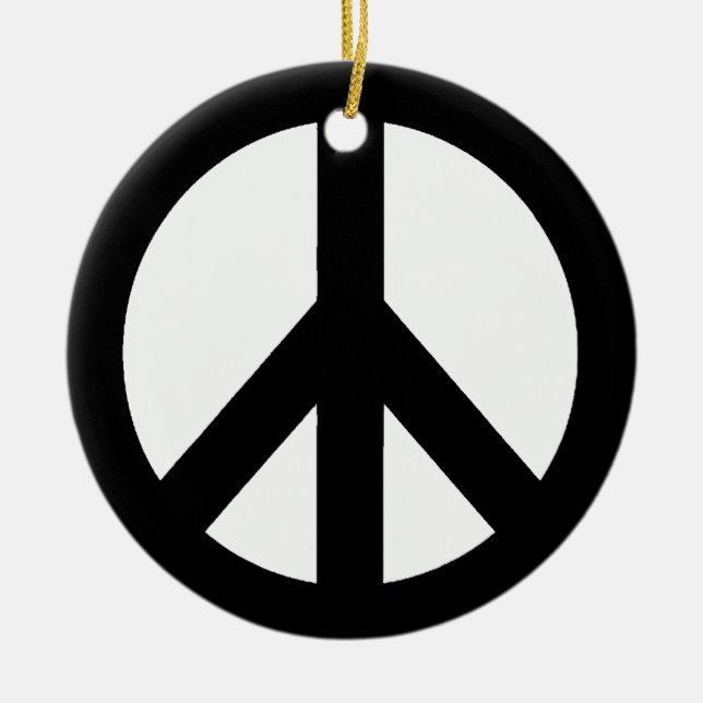 Black White Peace Sign Symbol Ceramic Ornament (Front)