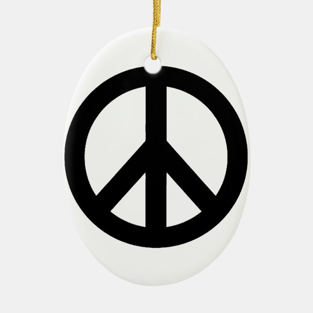 Black White Peace Sign Symbol Ceramic Ornament (Front)
